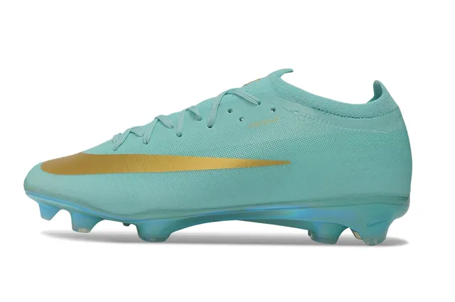 Nike Blue Gold Low-Cut Sock-Fit Upper Iridescent Transparent Sole Firm-Ground Soccer Shoes 6