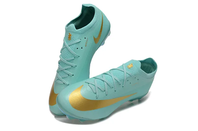 Nike Blue Gold Low-Cut Sock-Fit Upper Iridescent Transparent Sole Firm-Ground Soccer Shoes 7