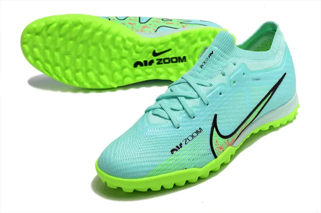 Nike Zapatillas de Fútbol Azul Verde Upper de Tejido Clavos Neón Turf 3
