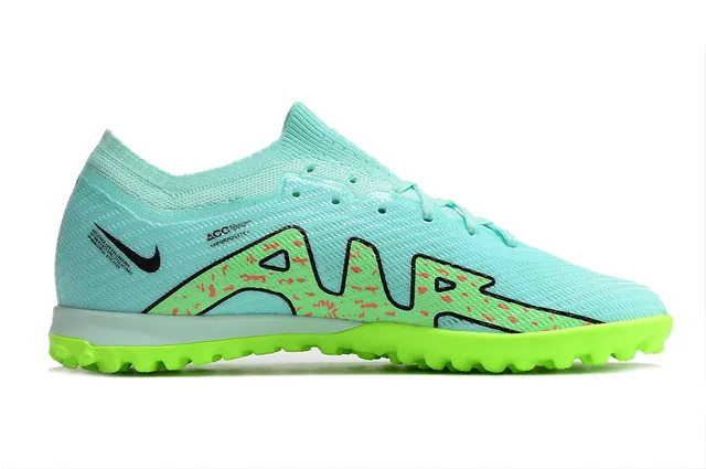 Nike Zapatillas de Fútbol Azul Verde Upper de Tejido Clavos Neón Turf 5