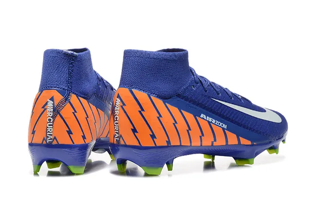 Nike Bleu Orange Haut-Coupé Col Ajusté Chaussure Flyknit Upper Surface Firme Chaussures de Football 2