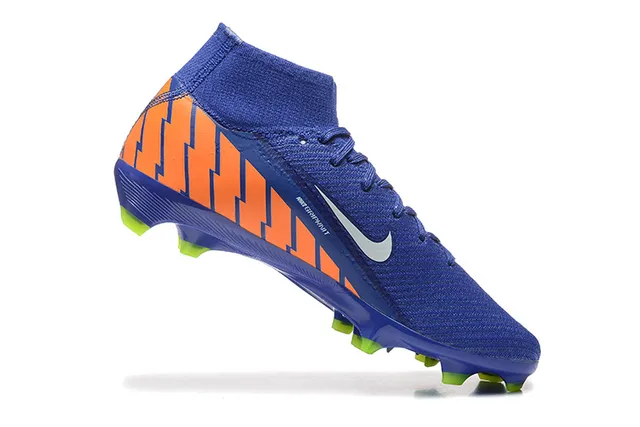 Nike Bleu Orange Haut-Coupé Col Ajusté Chaussure Flyknit Upper Surface Firme Chaussures de Football 4