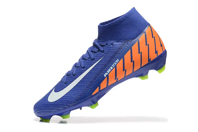 Nike Bleu Orange Haut-Coupé Col Ajusté Chaussure Flyknit Upper Surface Firme Chaussures de Football 5