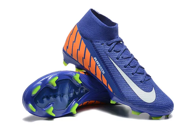 Nike Bleu Orange Haut-Coupé Col Ajusté Chaussure Flyknit Upper Surface Firme Chaussures de Football 6
