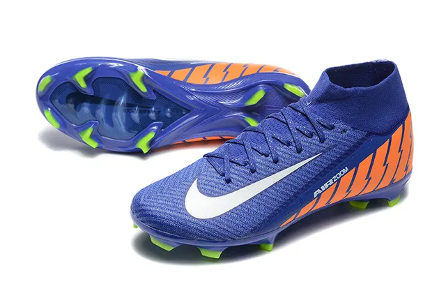 Nike Bleu Orange Haut-Coupé Col Ajusté Chaussure Flyknit Upper Surface Firme Chaussures de Football 7