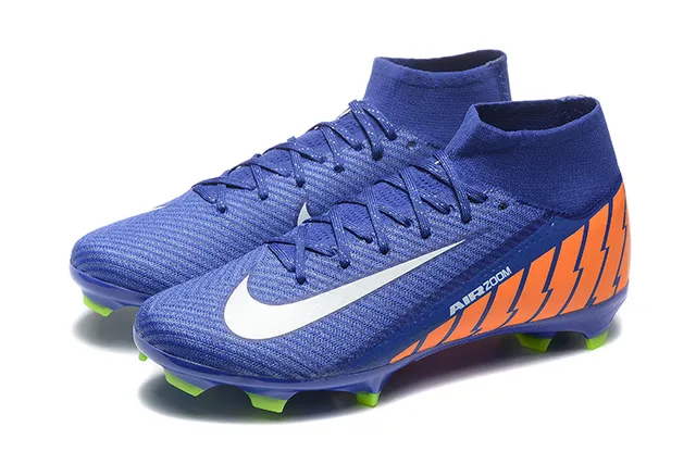 Nike Bleu Orange Haut-Coupé Col Ajusté Chaussure Flyknit Upper Surface Firme Chaussures de Football 8