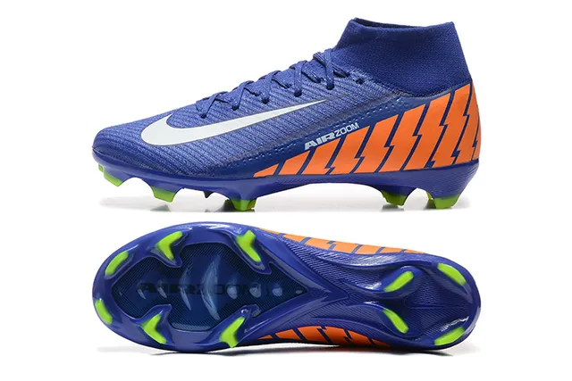 Nike Bleu Orange Haut-Coupé Col Ajusté Chaussure Flyknit Upper Surface Firme Chaussures de Football 9