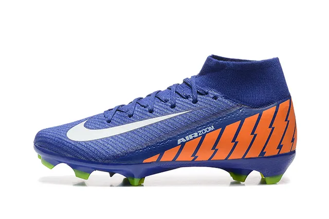 Nike Bleu Orange Haut-Coupé Col Ajusté Chaussure Flyknit Upper Surface Firme Chaussures de Football 10