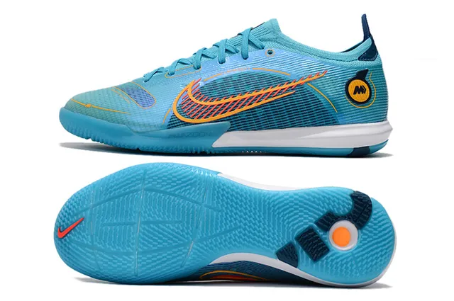 Nike Bleu Orange Mailles Et Synthétique Overlay Upper Vibrant Swoosh Accent Chaussures De Football Indoor 22