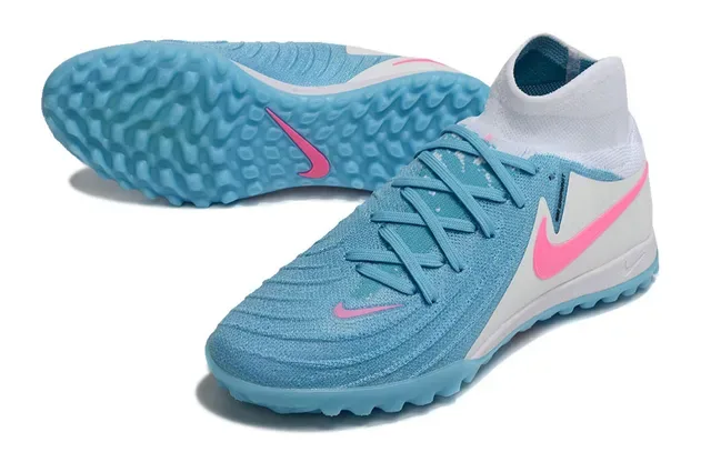 Nike Blue Pink Sock-Fit Collar Knit Upper Turf Soccer Shoes 4