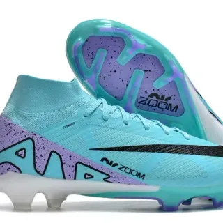 Nike أحذية كرة القدم أزرق بنفسجي عالي القطع Flyknit علوة ربط غير متناظر أرضية صلبة