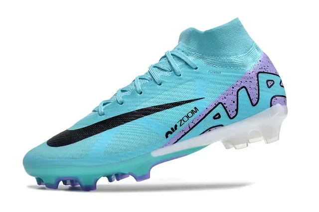 Nike أحذية كرة القدم أزرق بنفسجي عالي القطع Flyknit علوة ربط غير متناظر أرضية صلبة 3