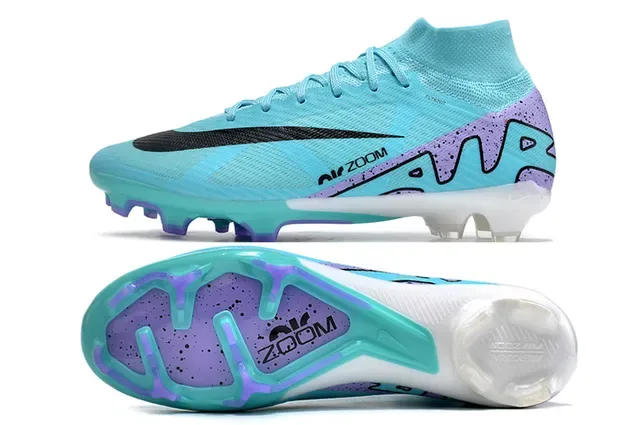 Nike أحذية كرة القدم أزرق بنفسجي عالي القطع Flyknit علوة ربط غير متناظر أرضية صلبة 6