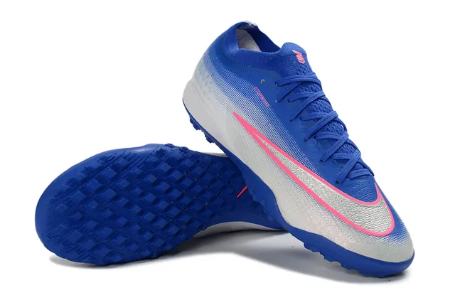 Nike Blue Silver Sock-Fit Collar Gradient Knit Upper Turf Soccer Shoes 4