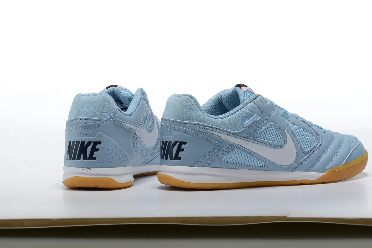 Nike Chaussures de football indoor low-top tige cuir-mesh hybride bleu blanc 2