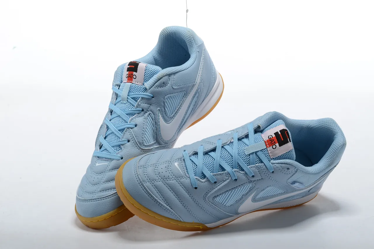 Nike Chaussures de football indoor low-top tige cuir-mesh hybride bleu blanc 4