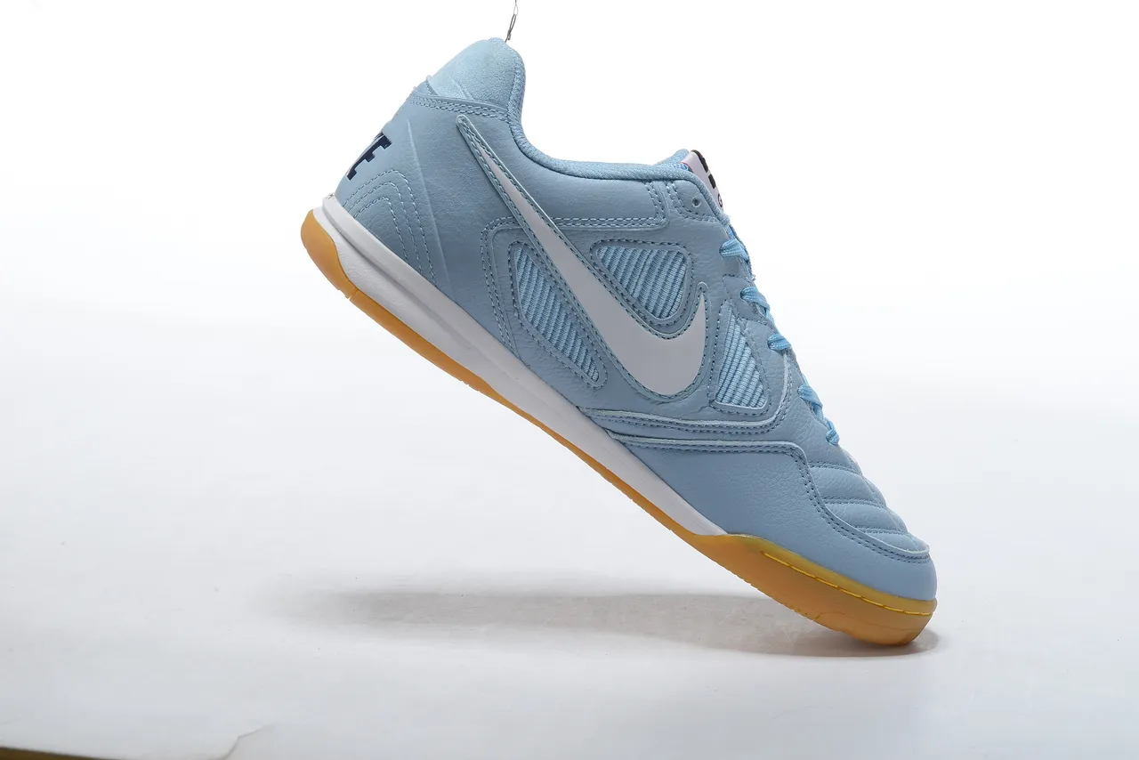 Nike Chaussures de football indoor low-top tige cuir-mesh hybride bleu blanc 5