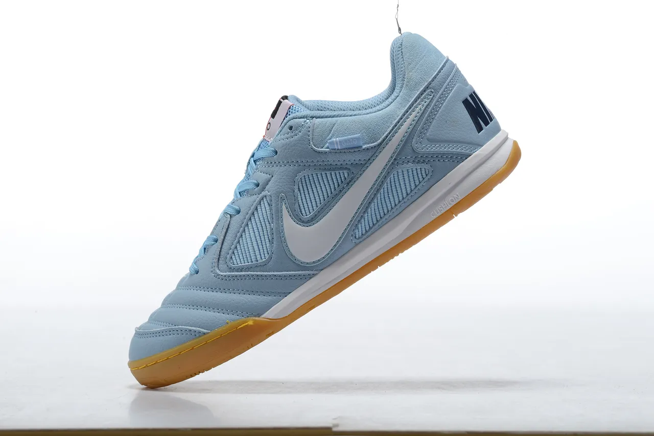 Nike Chaussures de football indoor low-top tige cuir-mesh hybride bleu blanc 6