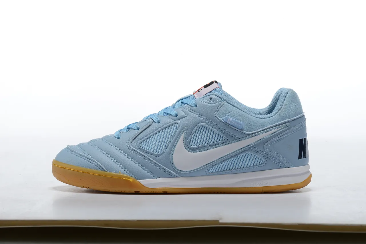 Nike Chaussures de football indoor low-top tige cuir-mesh hybride bleu blanc 7