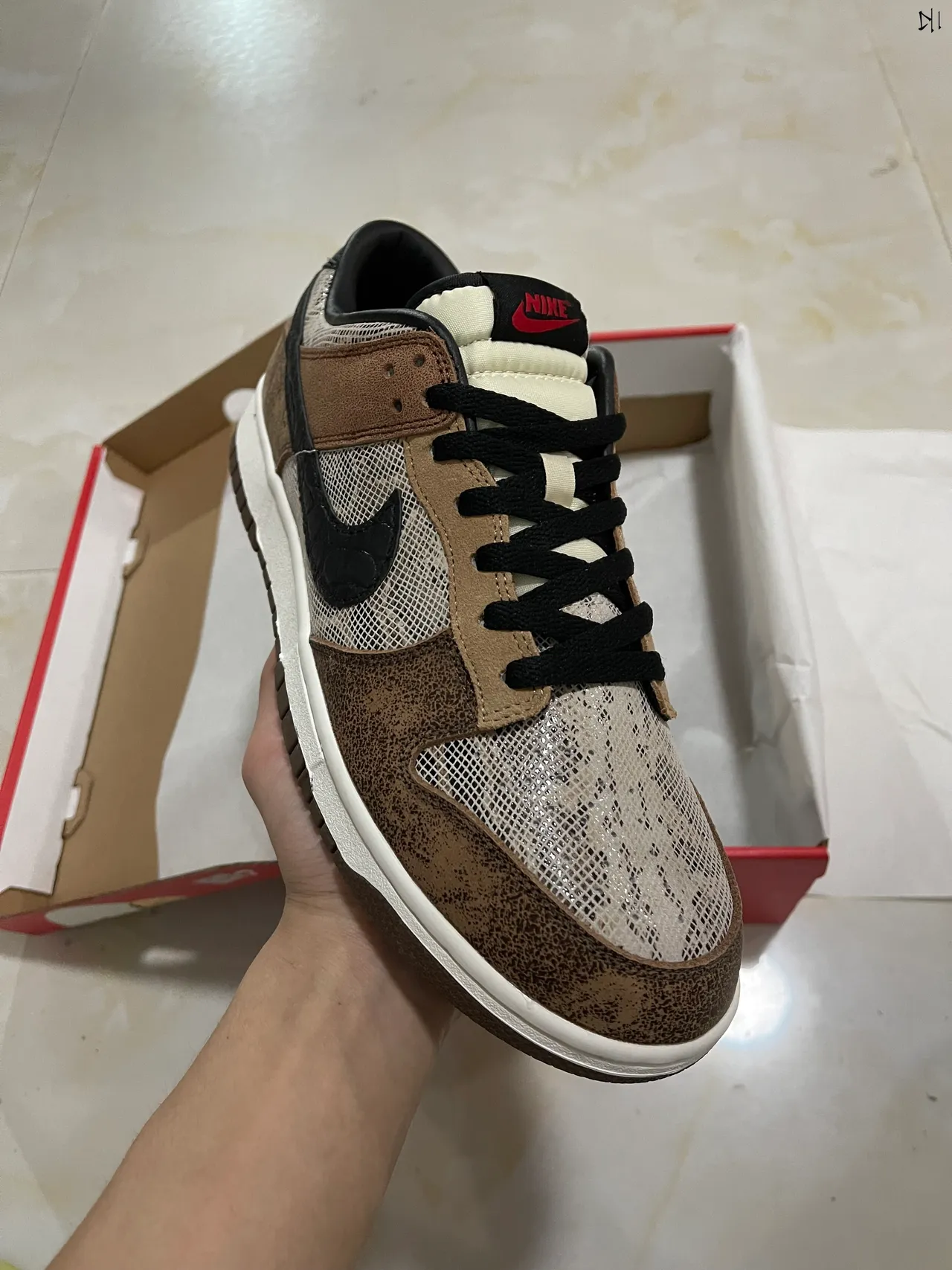 Nike Dunk Low Brown Mesh and Croc-Embossed Swoosh Lifestyle Sneakers 2