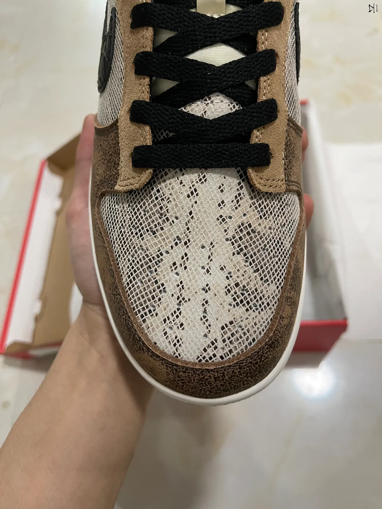 Nike Dunk Low Brown Mesh and Croc-Embossed Swoosh Lifestyle Sneakers 3