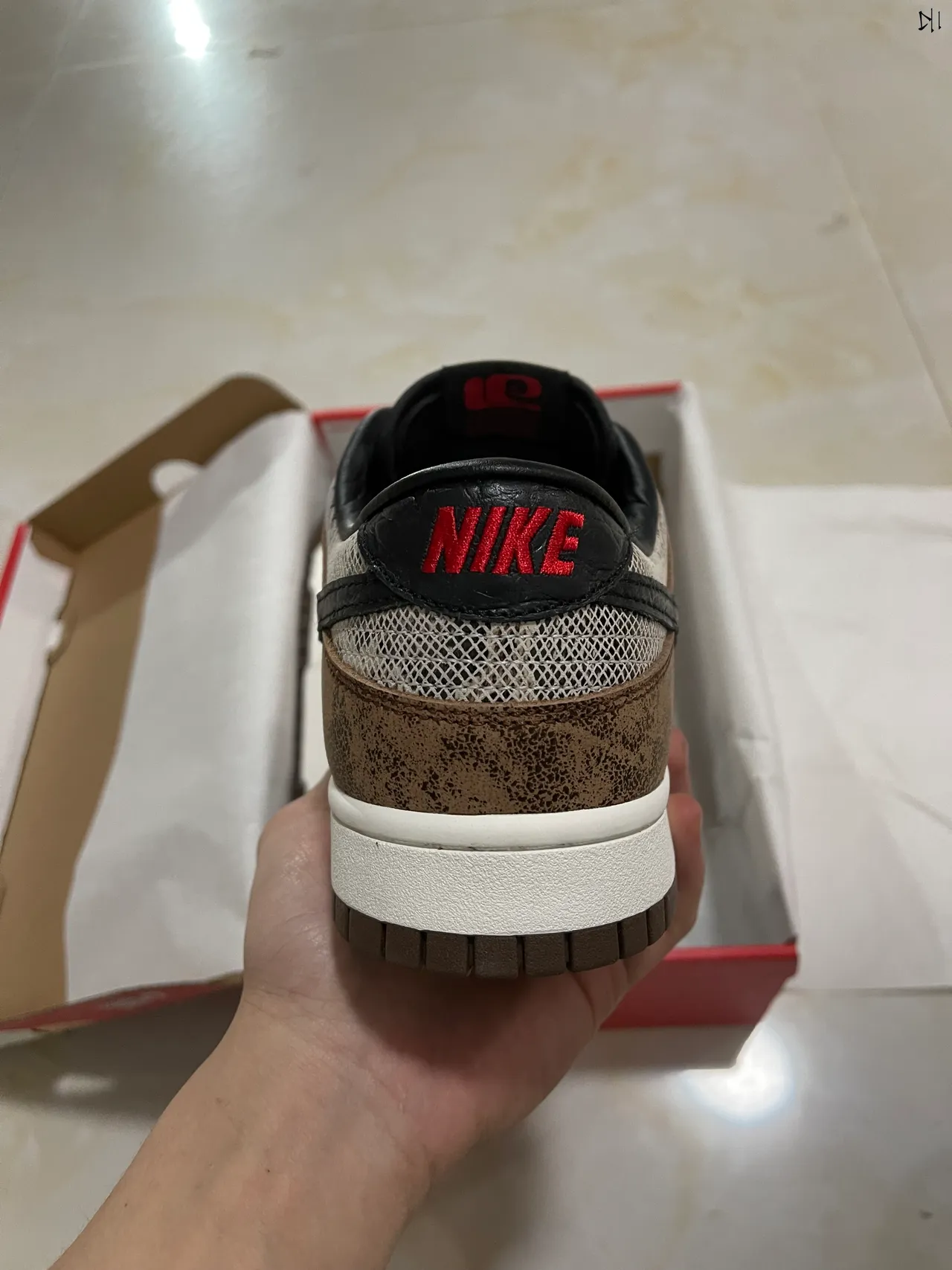 Nike Dunk Low Brown Mesh and Croc-Embossed Swoosh Lifestyle Sneakers 7