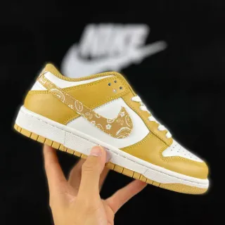 Nike Dunk Low Gold and White Bandana Print Lifestyle Sneakers