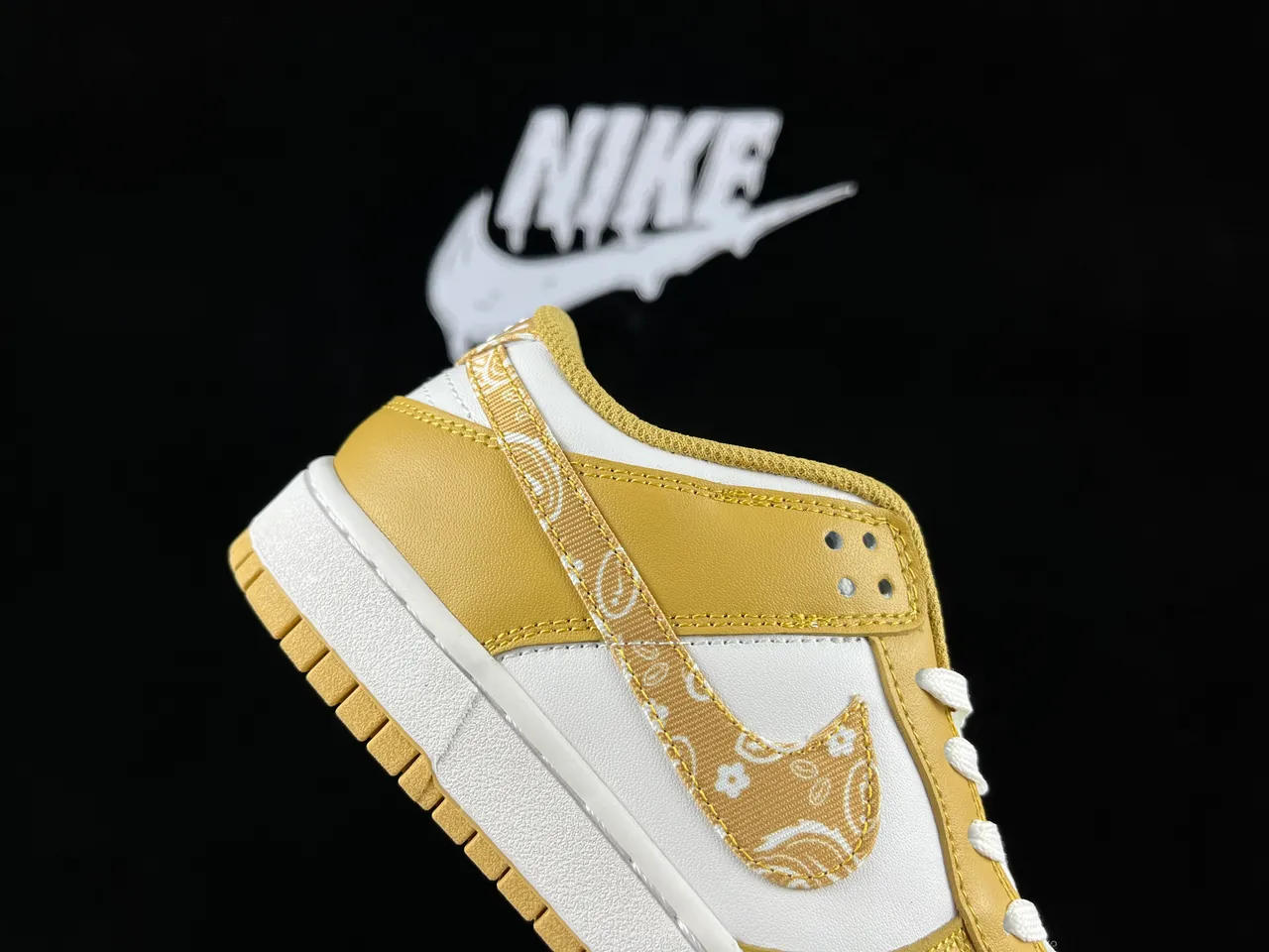 Nike Dunk Low Gold and White Bandana Print Lifestyle Sneakers 4