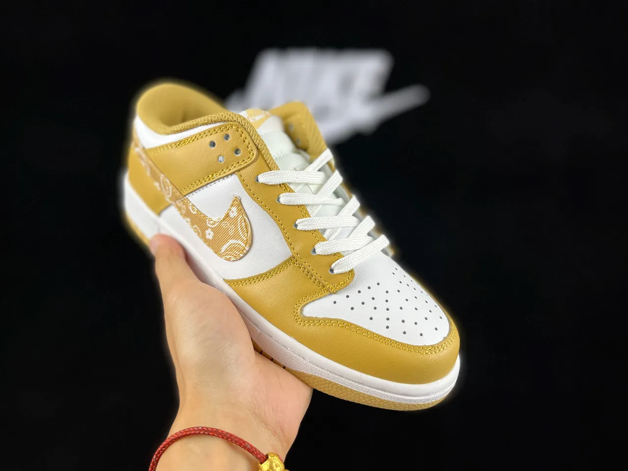 Nike Dunk Low Gold and White Bandana Print Lifestyle Sneakers 9