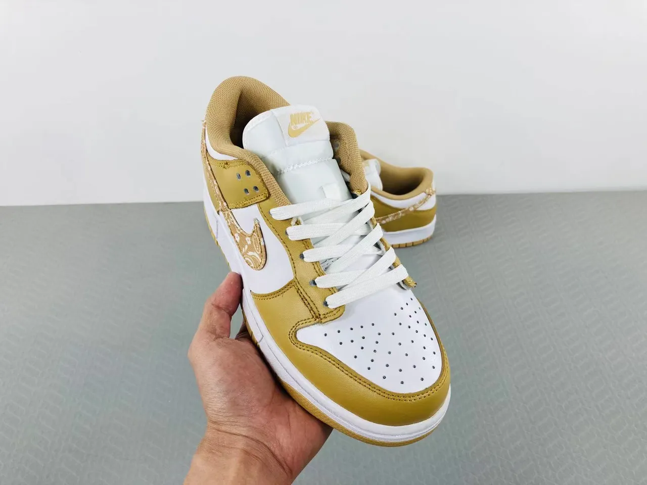 Nike Dunk Low Gold and White Bandana Print Lifestyle Sneakers 11