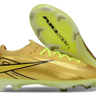 Nike Gold Yellow Knit Sock-Fit Upper Metallic Finish Firm-Ground Soccer Shoes