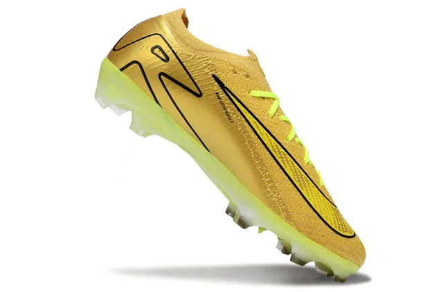 Nike Gold Yellow Knit Sock-Fit Upper Metallic Finish Firm-Ground Soccer Shoes 2