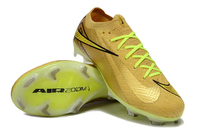 Nike Gold Yellow Knit Sock-Fit Upper Metallic Finish Firm-Ground Soccer Shoes 4