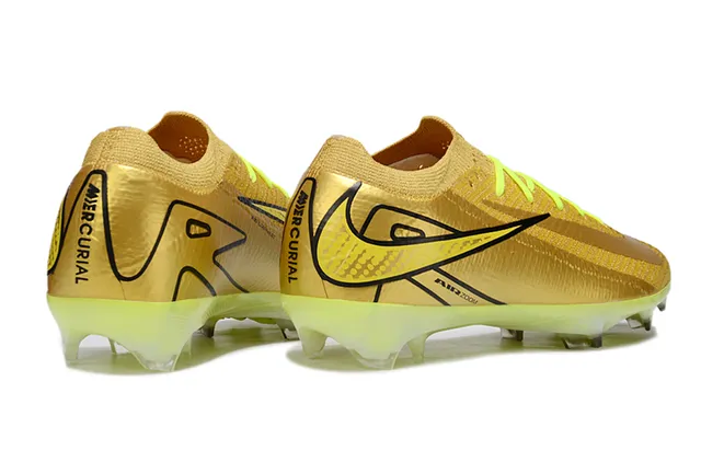 Nike Gold Yellow Knit Sock-Fit Upper Metallic Finish Firm-Ground Soccer Shoes 5