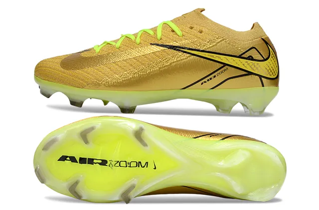 Nike Gold Yellow Knit Sock-Fit Upper Metallic Finish Firm-Ground Soccer Shoes 6