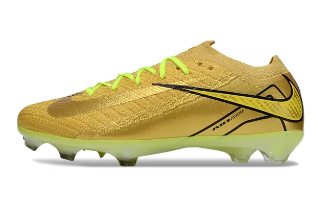 Nike Gold Yellow Knit Sock-Fit Upper Metallic Finish Firm-Ground Soccer Shoes 7