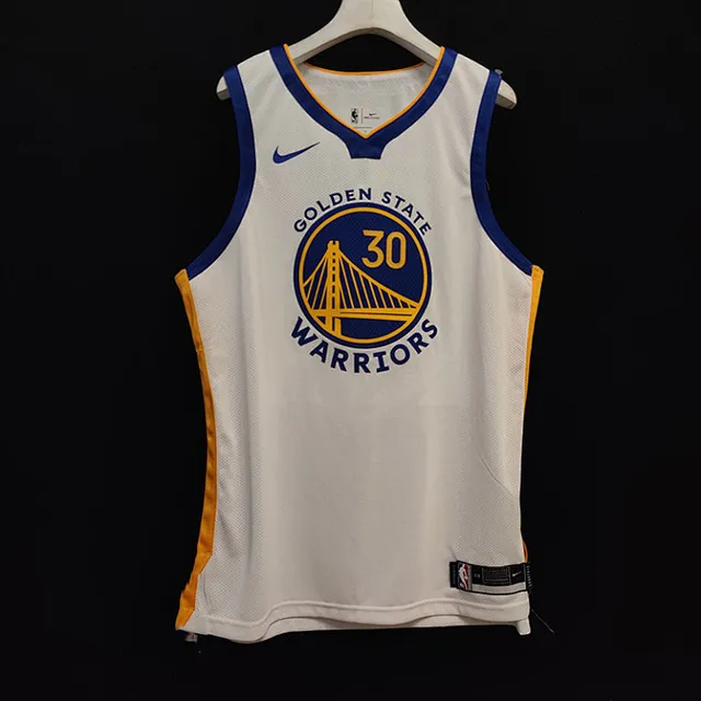 Nike Golden State Warriors Stephen Curry #30 White Blue Gold Jersey 2