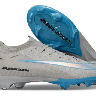 Nike Gray Blue Low-Cut Sock-Fit Knit Upper Iridescent Swoosh Stripe Firm-Ground Soccer Shoes