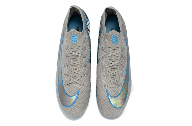 Nike Gray Blue Low-Cut Sock-Fit Knit Upper Iridescent Swoosh Stripe Firm-Ground Soccer Shoes 2