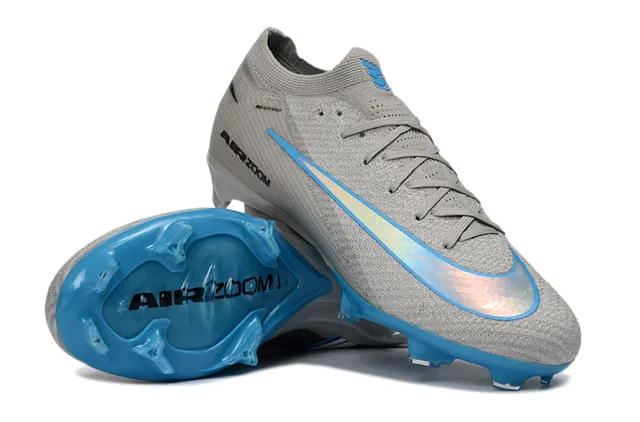 Nike Gray Blue Low-Cut Sock-Fit Knit Upper Iridescent Swoosh Stripe Firm-Ground Soccer Shoes 3