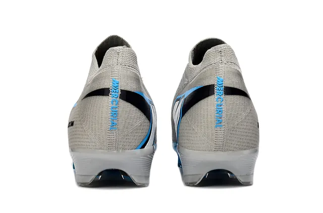 Nike Gray Blue Low-Cut Sock-Fit Knit Upper Iridescent Swoosh Stripe Firm-Ground Soccer Shoes 4