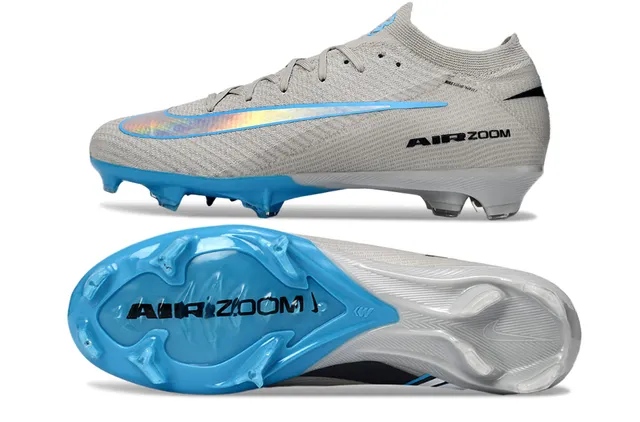 Nike Gray Blue Low-Cut Sock-Fit Knit Upper Iridescent Swoosh Stripe Firm-Ground Soccer Shoes 5