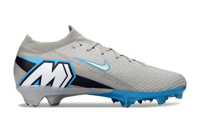 Nike Gray Blue Low-Cut Sock-Fit Knit Upper Iridescent Swoosh Stripe Firm-Ground Soccer Shoes 7