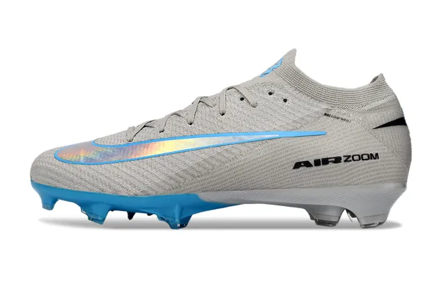 Nike Gray Blue Low-Cut Sock-Fit Knit Upper Iridescent Swoosh Stripe Firm-Ground Soccer Shoes 8