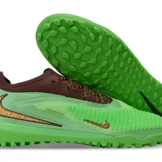 Nike Green Brown Low-Cut Knit Upper Molded Synthetic Overlays Artificial-Grass Soccer Shoes