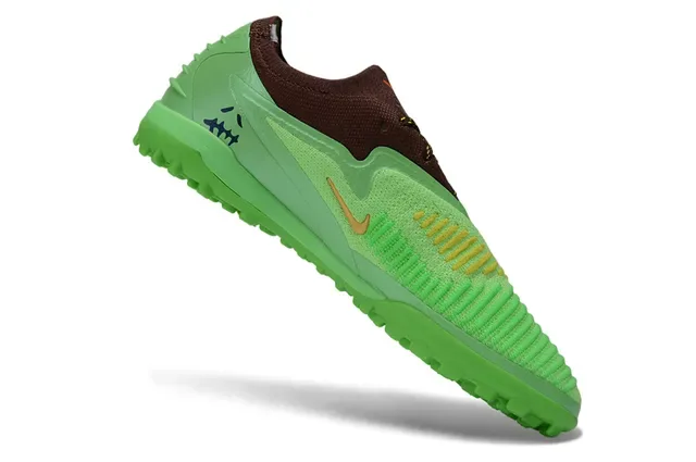 Nike Green Brown Low-Cut Knit Upper Molded Synthetic Overlays Artificial-Grass Soccer Shoes 2