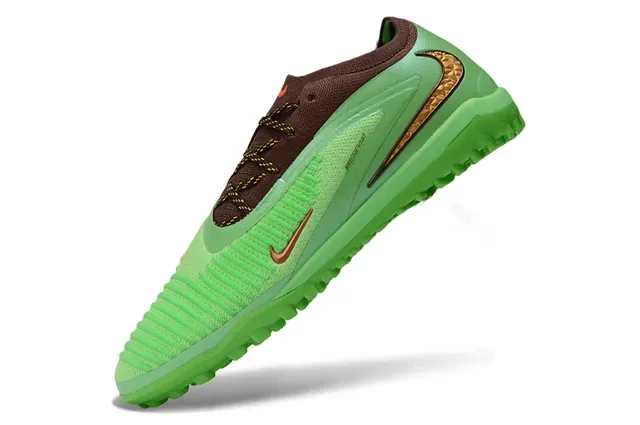 Nike Green Brown Low-Cut Knit Upper Molded Synthetic Overlays Artificial-Grass Soccer Shoes 3