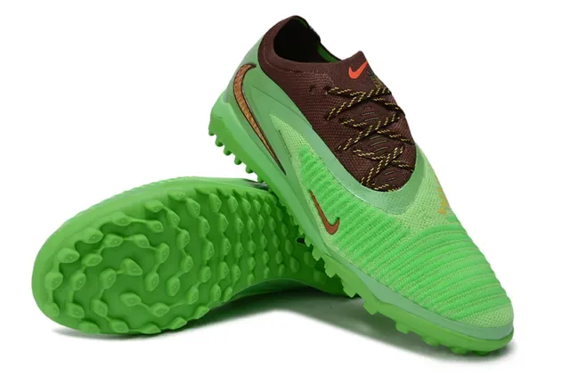 Nike Green Brown Low-Cut Knit Upper Molded Synthetic Overlays Artificial-Grass Soccer Shoes 4