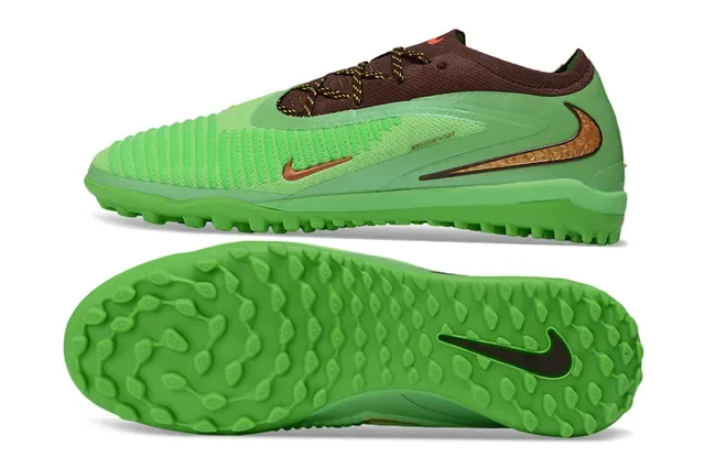 Nike Green Brown Low-Cut Knit Upper Molded Synthetic Overlays Artificial-Grass Soccer Shoes 6