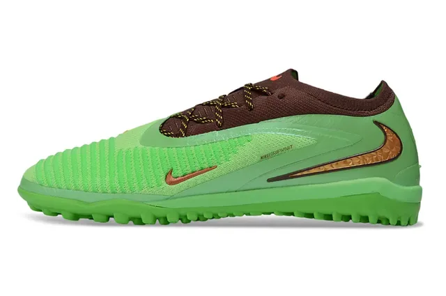 Nike Green Brown Low-Cut Knit Upper Molded Synthetic Overlays Artificial-Grass Soccer Shoes 7